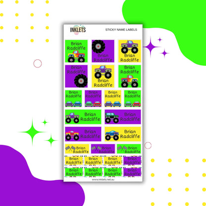 Monster Trucks Name Label Sheet