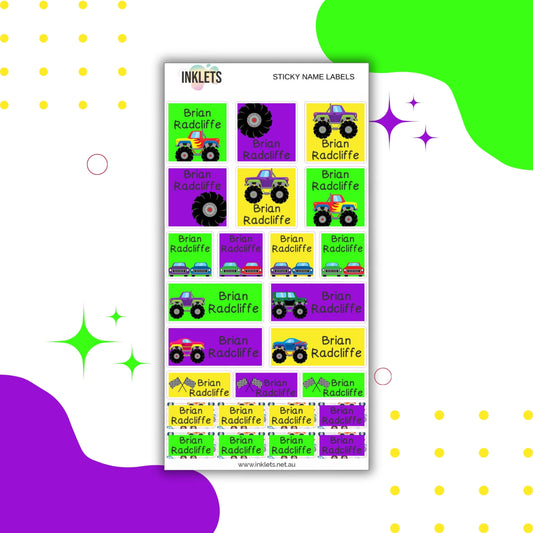 Monster Trucks Name Label Sheet