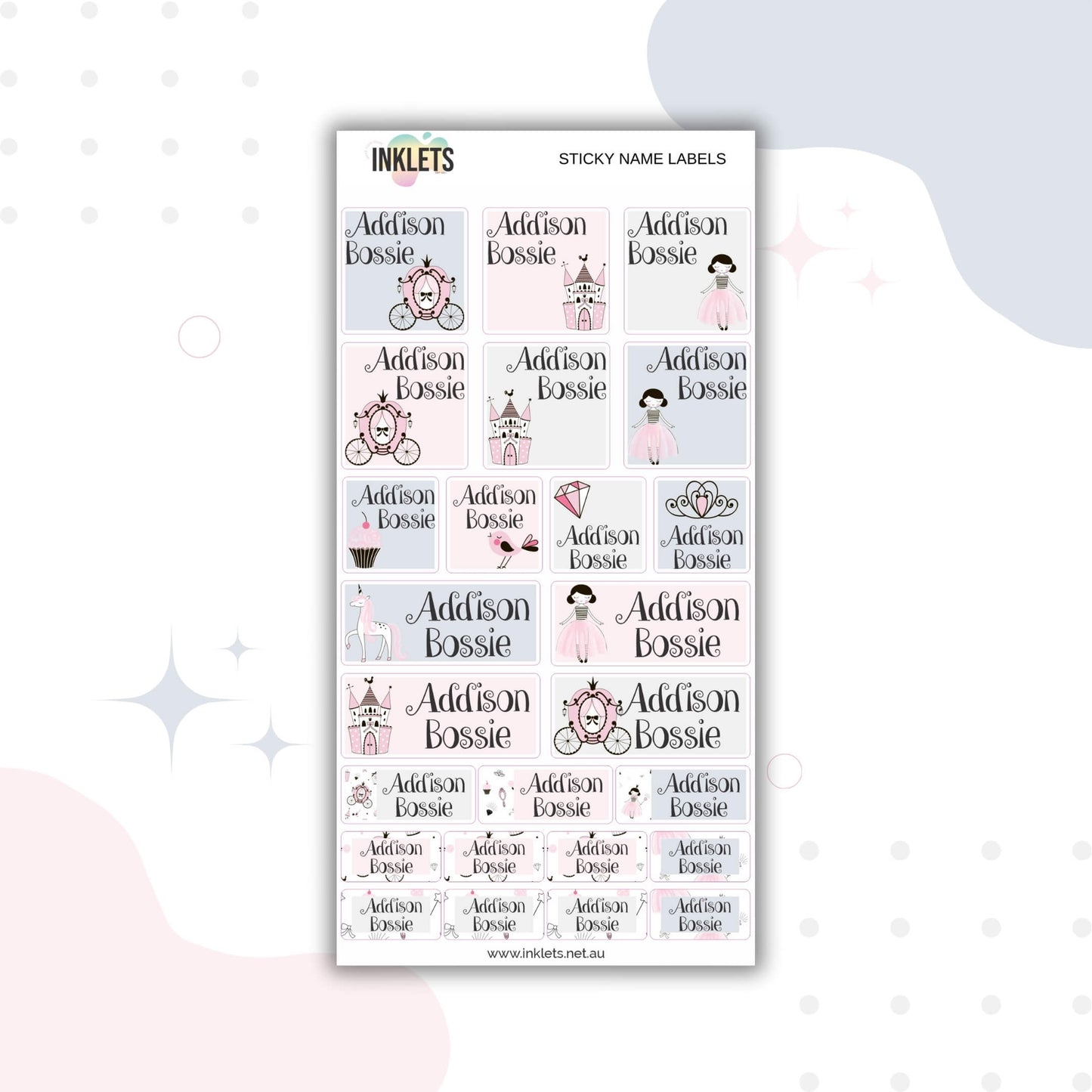 Scandi Princess Name Label Sheet