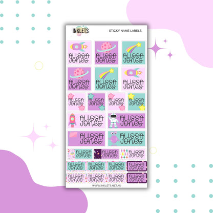 Space Blast Pink Name Label Sheet