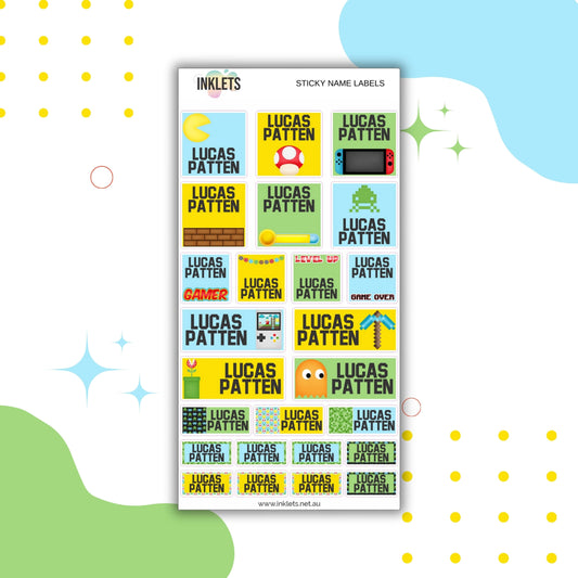 Gamer Boy Name Label Sheet