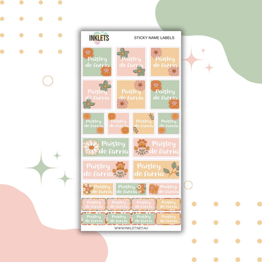 Groovy Flowers Name Label Sheet