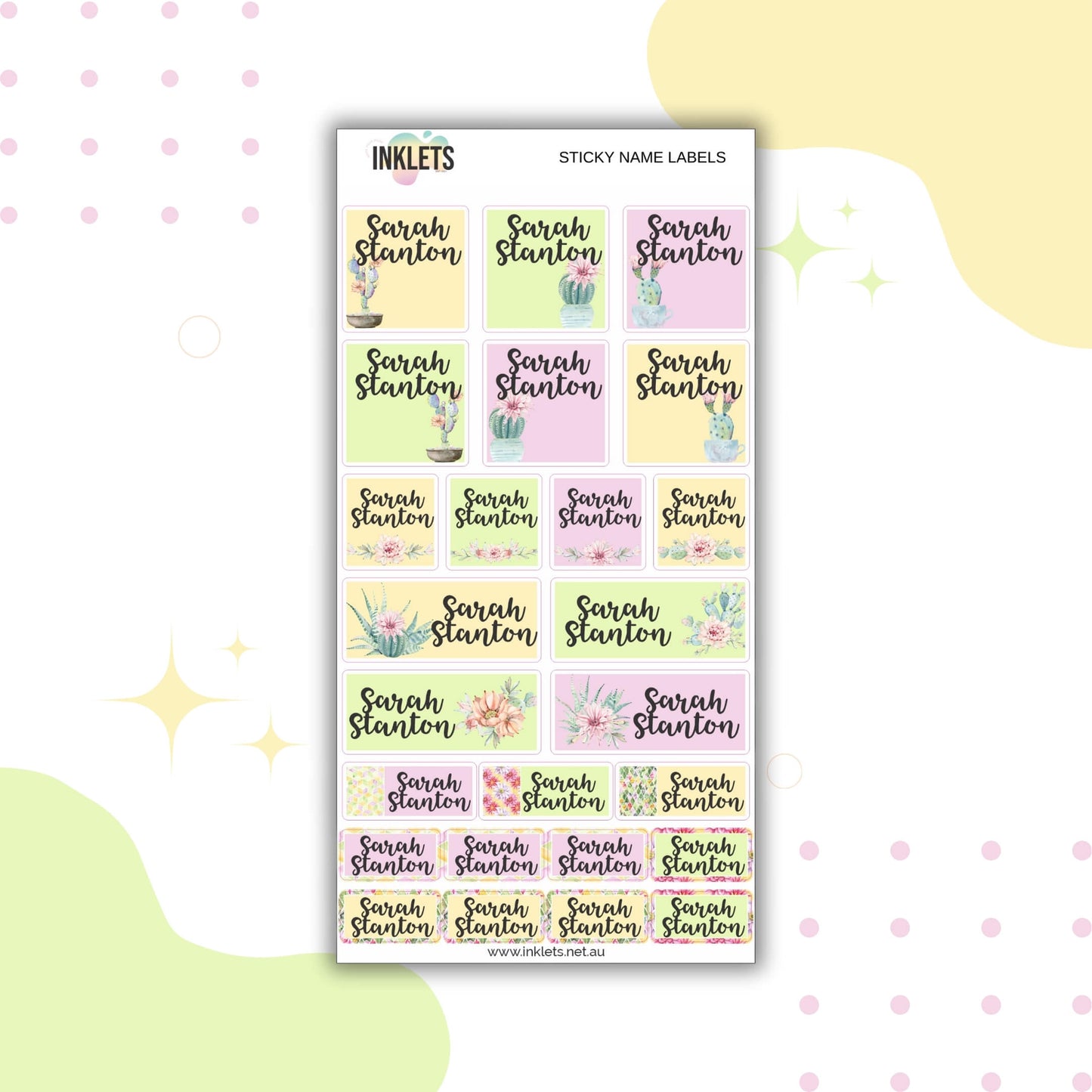 Succulents Name Label Sheet