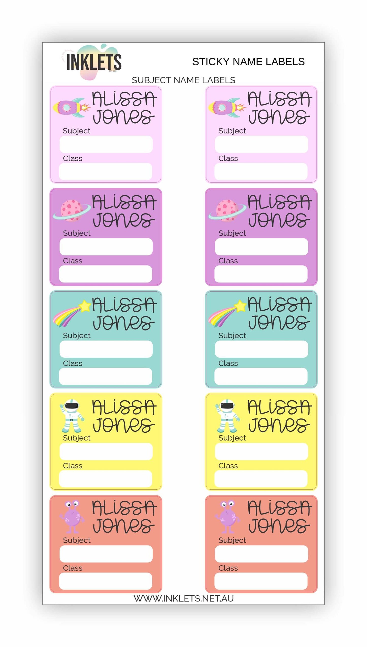 Space Blast Pink Name Label Bundle
