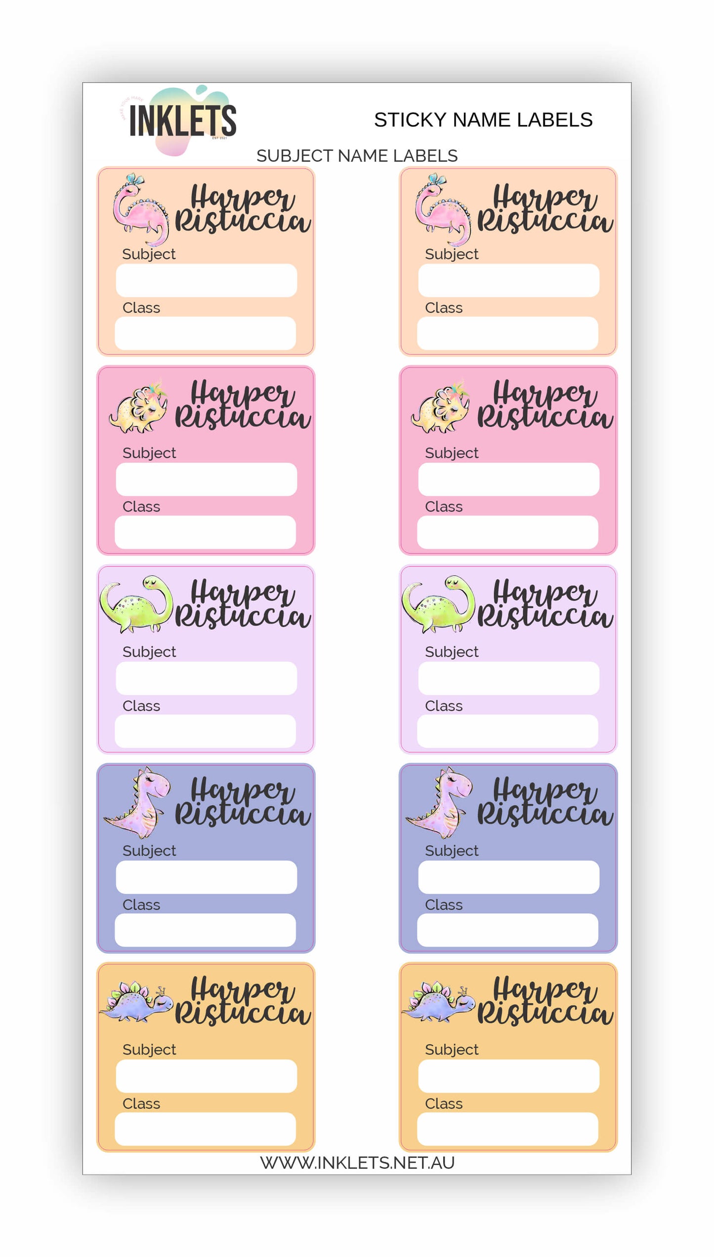 Pink Dinos Name Label Bundle